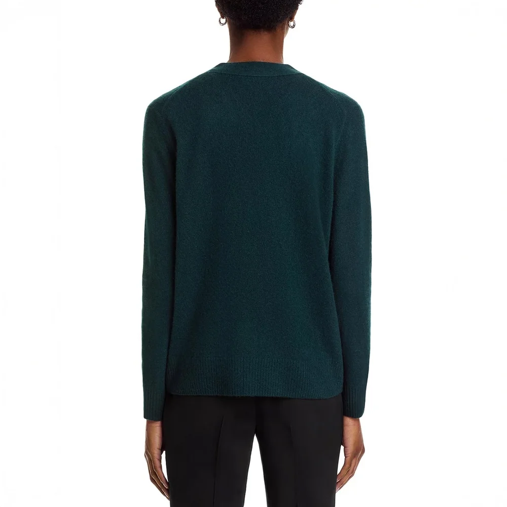 NWT C by Bloomingdale's 2-ply Cashmere V Neck Cardigan Green $178 - Size S (4-6) - Picture 5 of 7